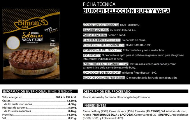 Hamburguesa buey / vaca